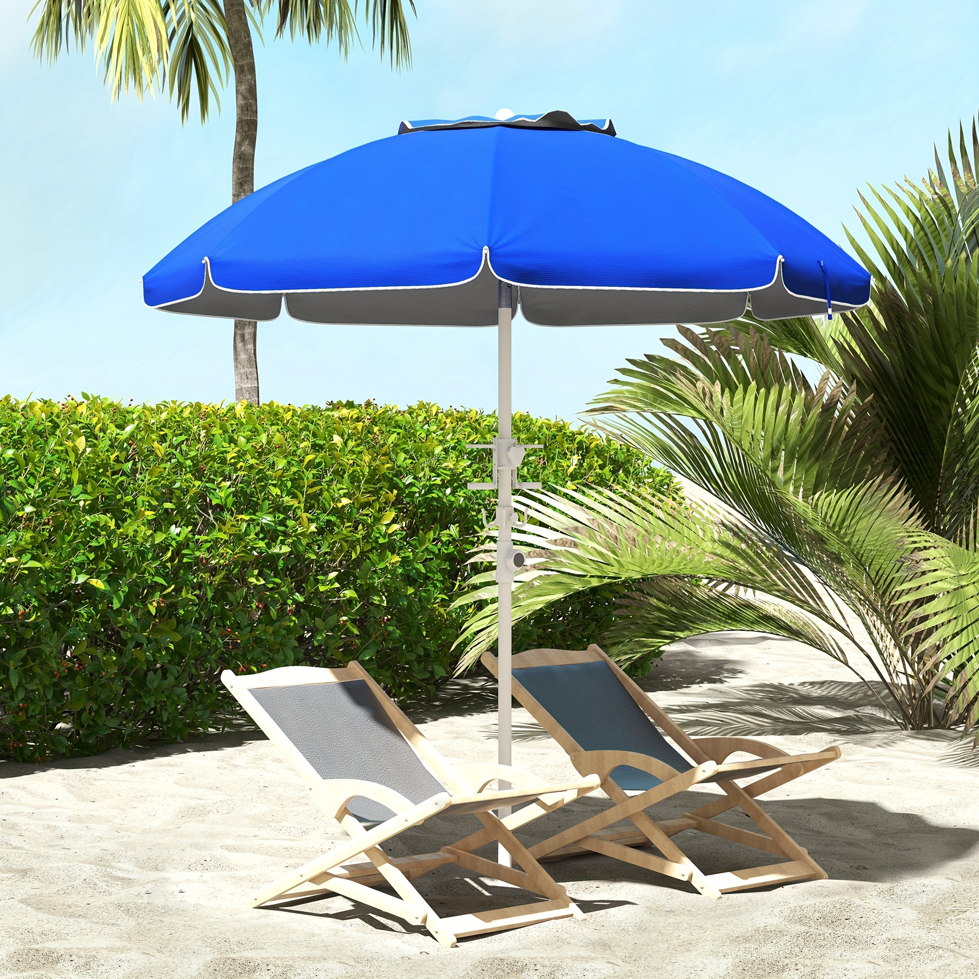 

Outsunny 5.7' Portable Beach Umbrella With Tilt, Adjustable Height, 2 Cup Holders & Hooks, Uv 40+ Outdoor Umbrella With Vented Canopy, Blue