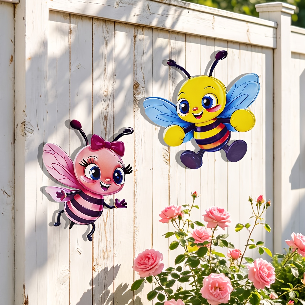 TEMU 2d Flat - 【2d Flat】 2d Flat - [2d Flat] 2d Flat, 2 Cute Acrylic Bees Outdoor Wall Decoration, Colored Bees Outdoor Ornaments, Suitable For