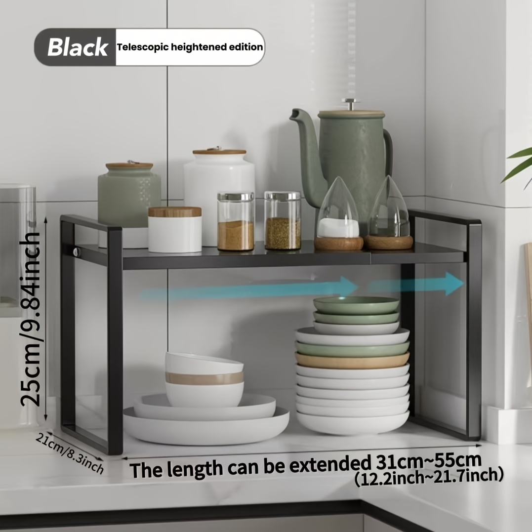 And Heightened Layered Storage Rack, Suitable For Kitchen Cabinets, Food Cabinets, Cupboard Counters, Home Storage Space , Heavy-duty Metal Non-slip Black High