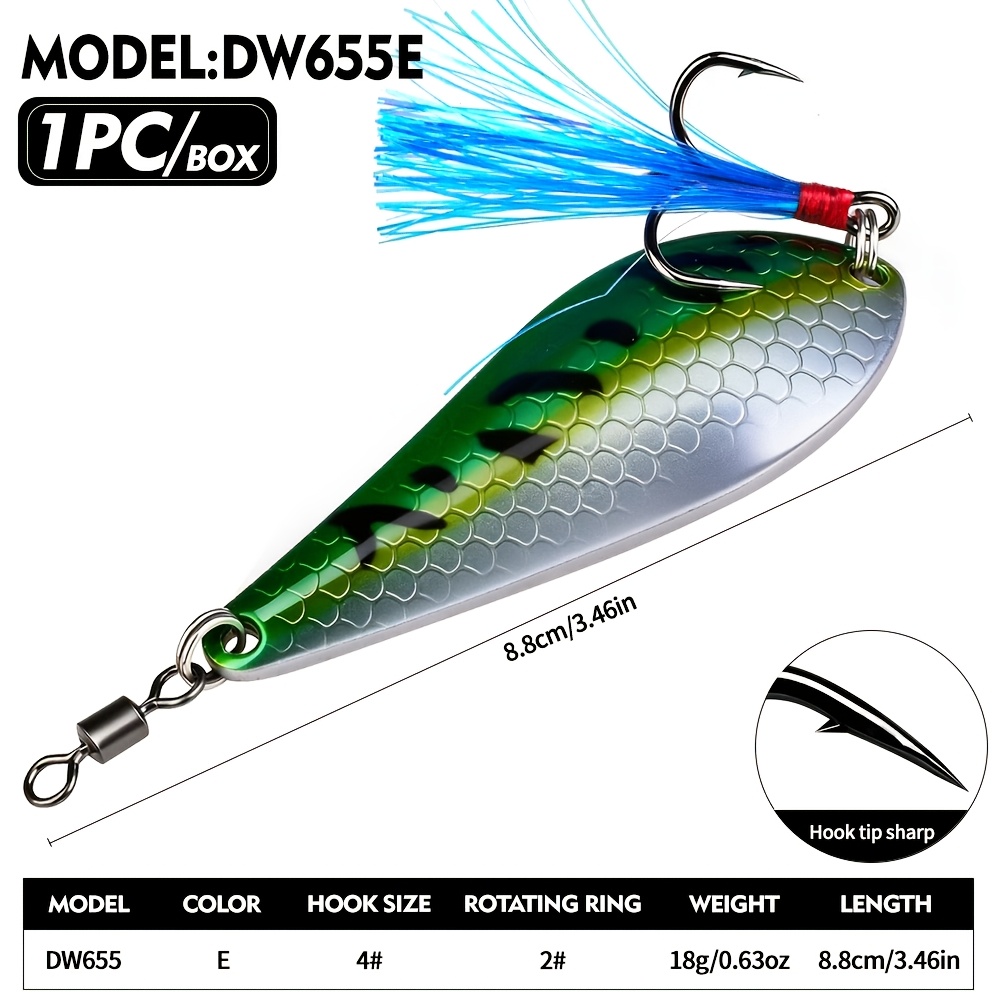 TEMU Proberos 1pc Fishing Spoons Lures, Various Colors . Spoon Fishing Lures Equipped With Feathered Hooks, 0.63oz Jigging Spoons Bait Suitable For ,