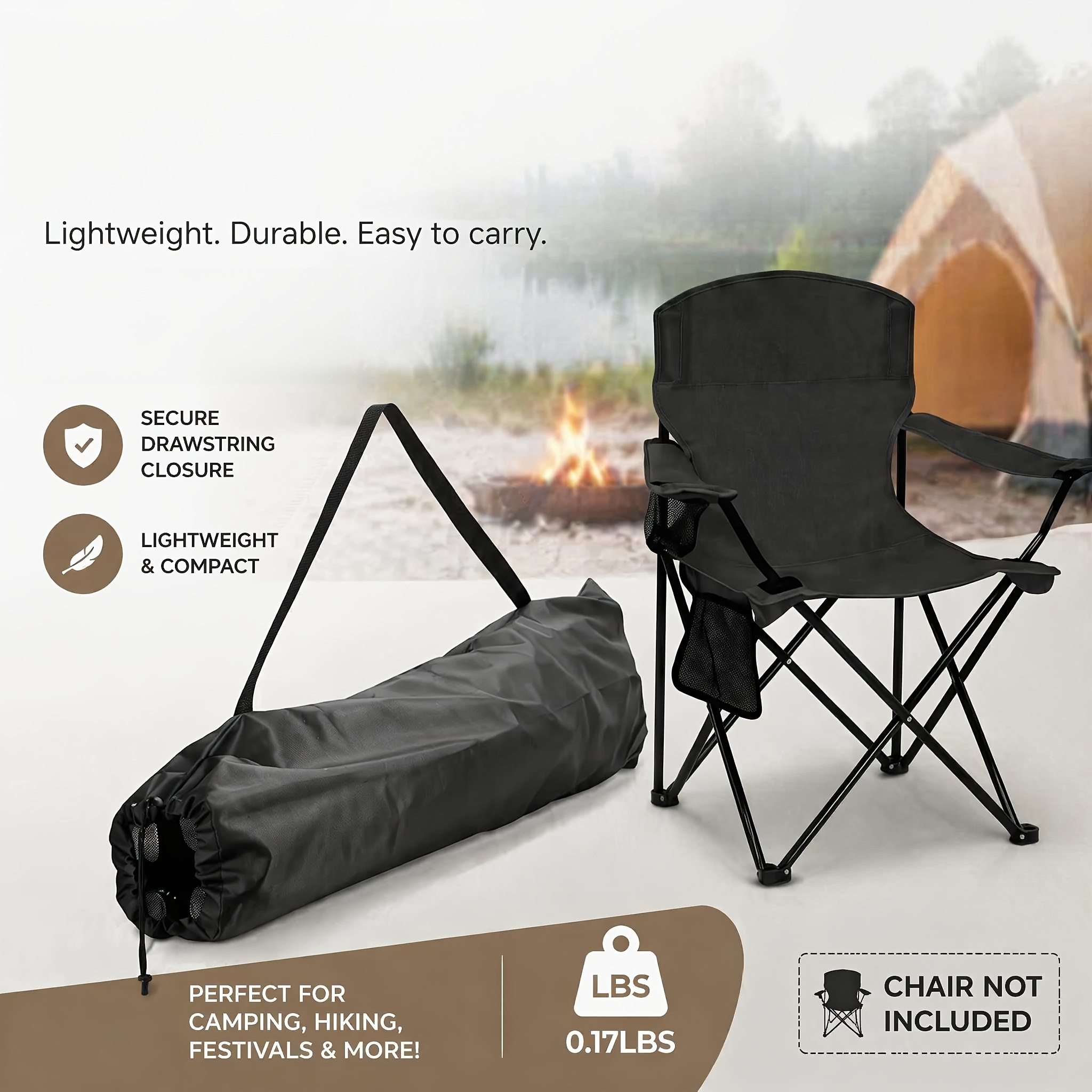 TEMU Camping Chair Replacement Storage Bag, Lightweight Drawstring Storage Bag With Shoulder Strap, Foldable Camping Chair Travel Bag, Suitable For