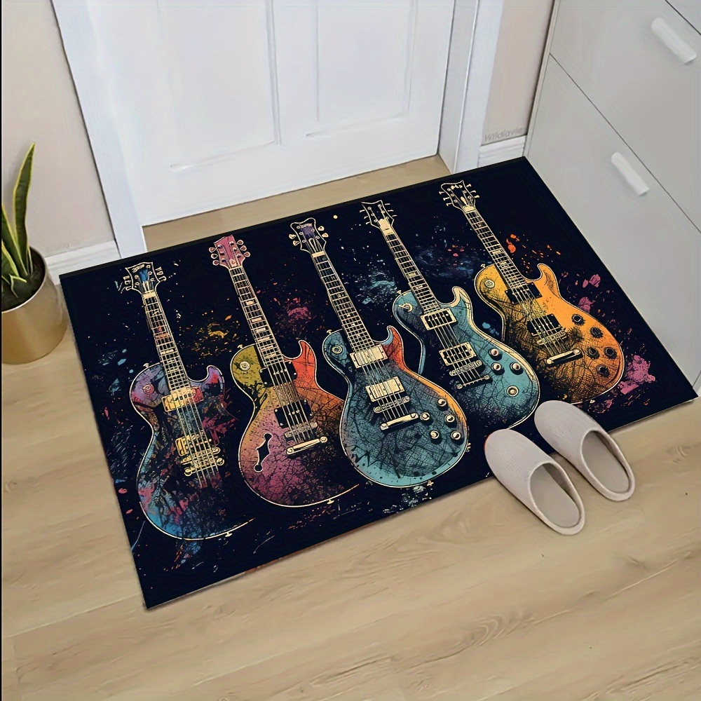 

1pc Musical Symbols Guitar Pattern Door Mat, Funny Gift, Kitchen, Bedroom, Rv, Balcony, Non-slip Floor Carpet, Indoor, Outdoor Decorative Door Mat, Garden, Home Decoration, Pet Placemat Dog Floor Mat