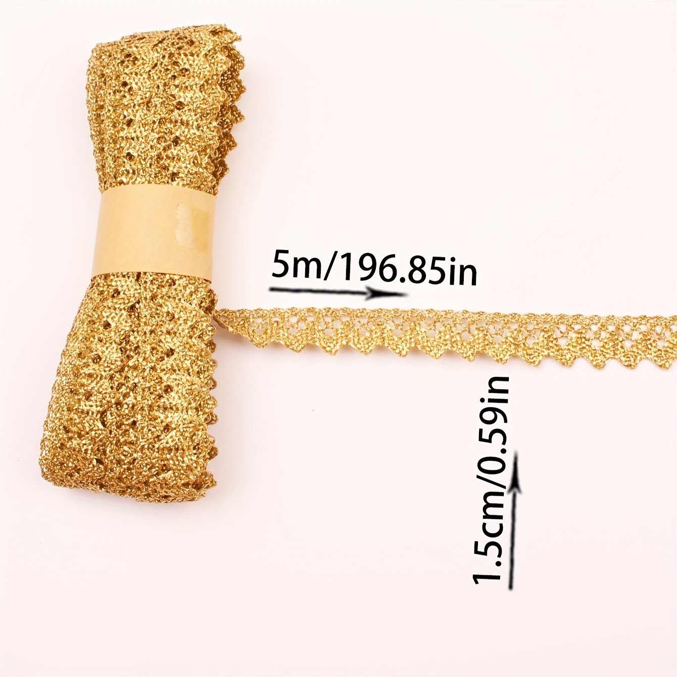 TEMU Rollo de con Encaje de 1.5 cm - Rollo de 5 m para Manualidades DIY, Ropa, Manteles, Cortinas - Adorno Elegante de Tela con Patrones Intrincados,