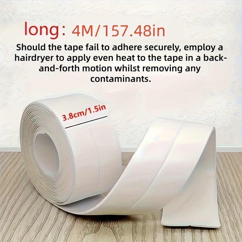 Image of [4m Waterproof Seal Tape] 1pc 4m Super Sticky Waterproof Pvc Self-adhesive Seal Strip Tape | Durable Caulk Strip For Bathroom, Toilet, Kitchen | Seamless Adhesive Strip For Home Appliances And Goods