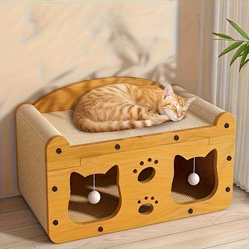 FluffyDream 2in1 Katzenkratzer Mit Lounge-Bett – Karton, Langlebig, Schützt Möbel Vor Kratzern