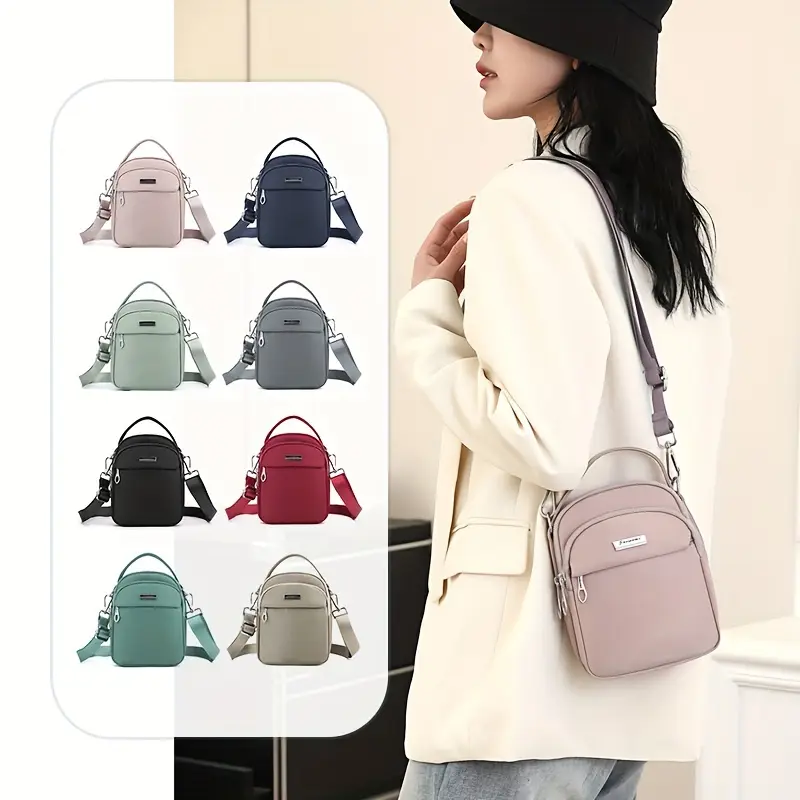 womens nylon crossbody bag fashion mini shoulder bag with multiple pockets lightweight travel purse trendy square handbag details 0