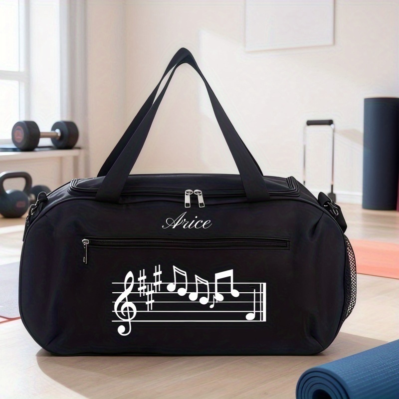 TEMU A Customizable Large-capacity Women's Crossbody Bag With A Music Note Print, Suitable As A Gym And Travel Bag - Reinforced Handle, Adjustable