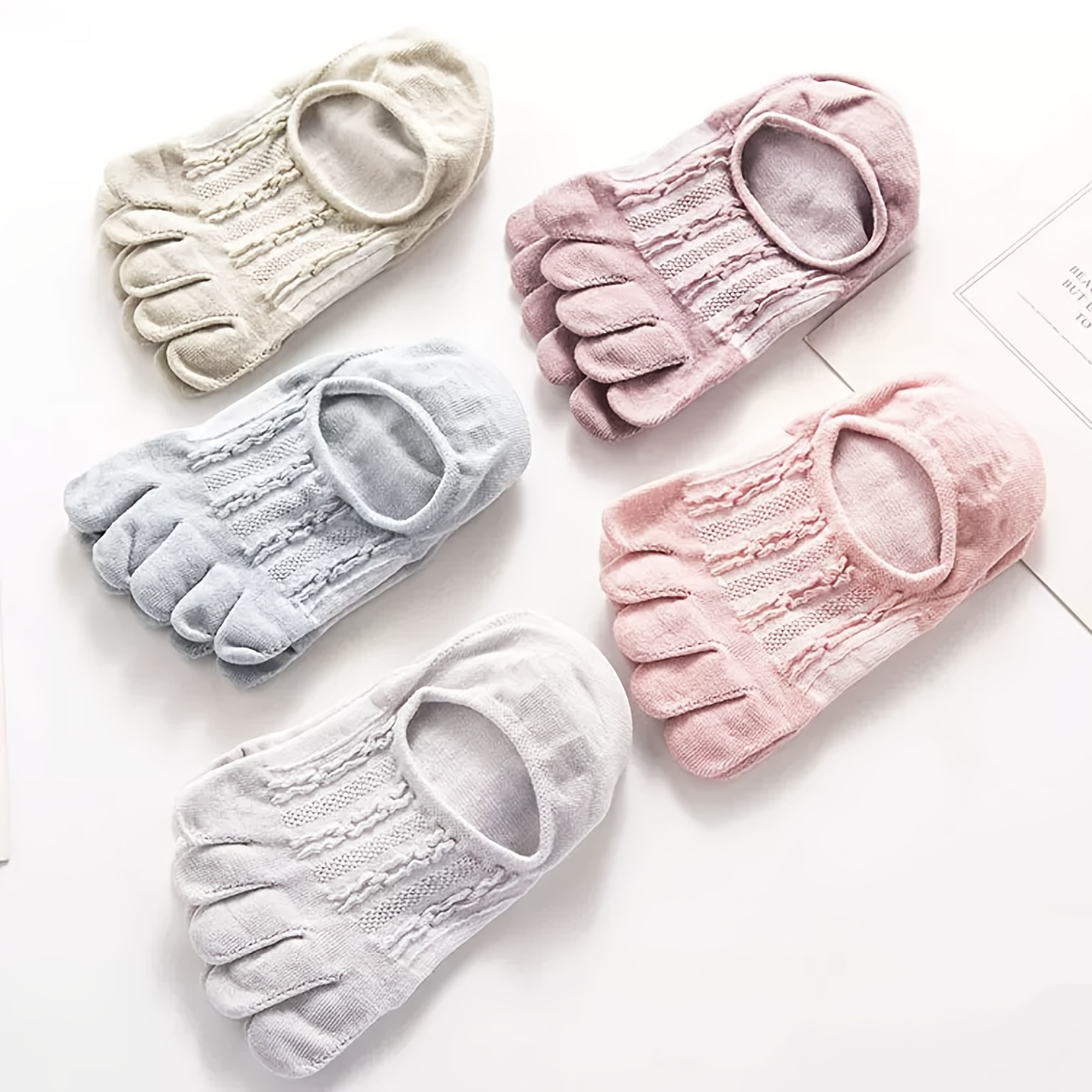 Image of 5 Pairs Of Women's Short Invisible Socks, Five-toe Socks, Colorful Breathable Mesh Short Ankle Socks For Summer, Designed To Sweat, Suitable For Spring And Autumn.