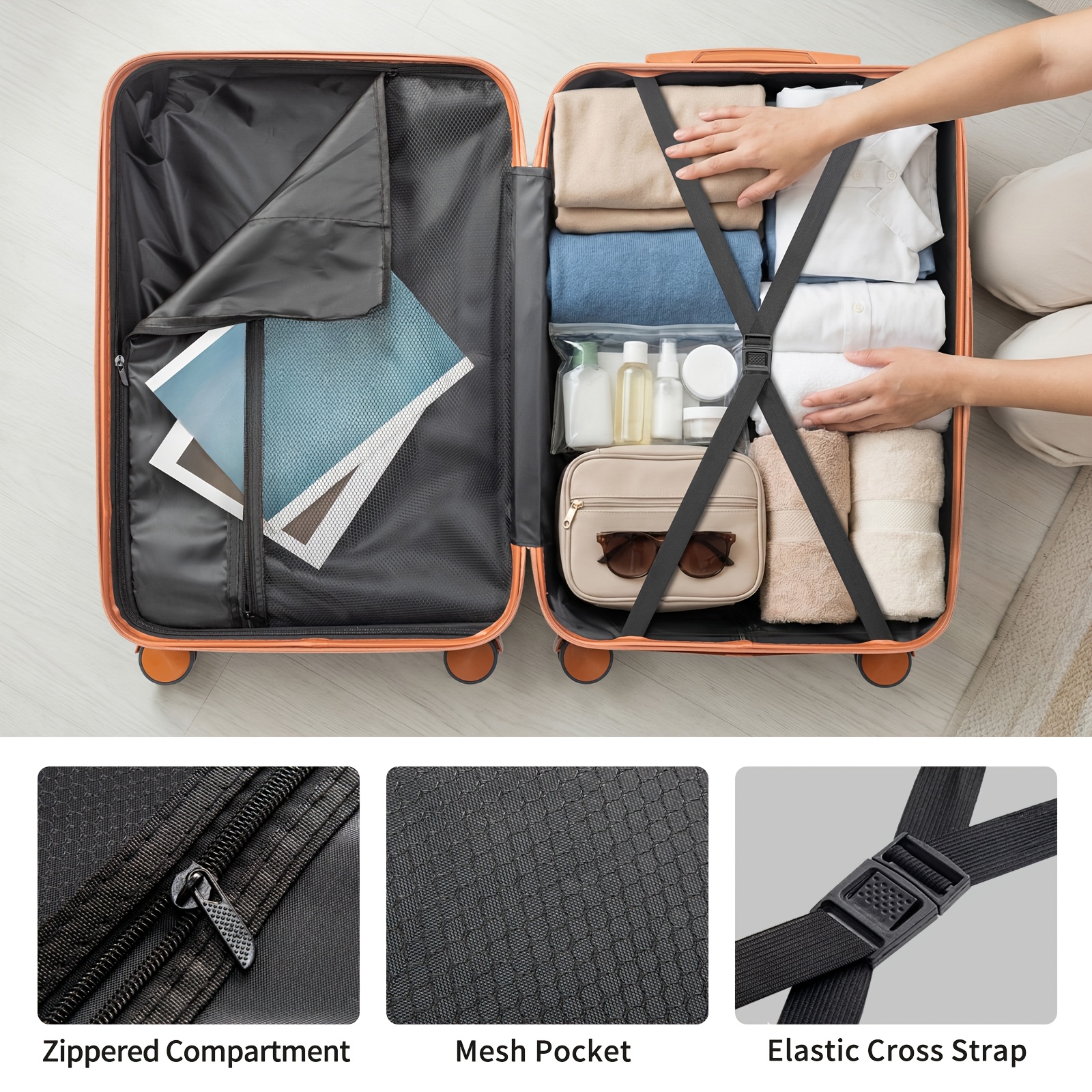 Ensemble de bagages rigides violet foncé assorti au marron, 4/5 pièces, valise rigide extensible avec roulettes pivotantes, bagage de voyage léger (12/16/20/24/28 pouces)