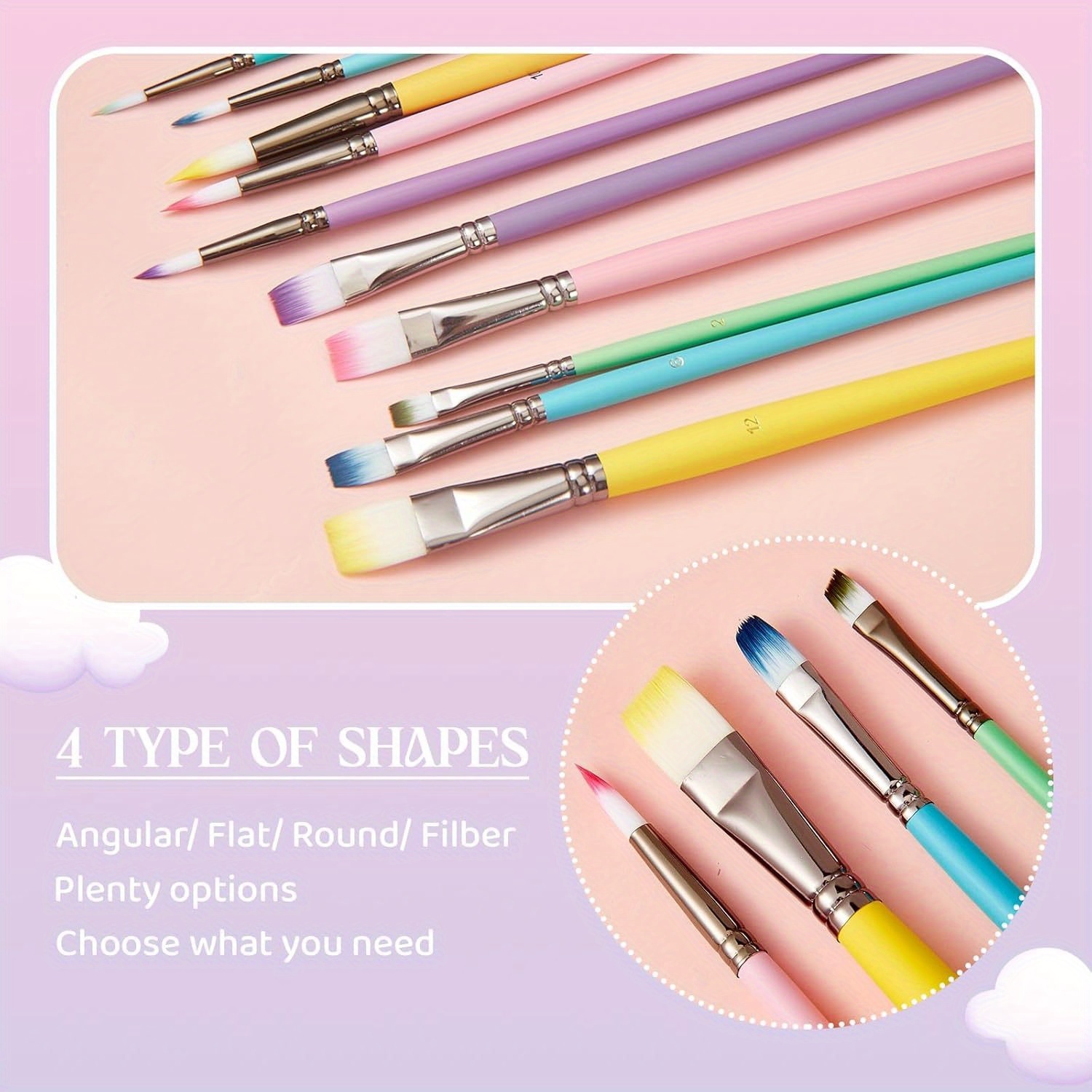 6pcs Macaroon Colour Paint Brush Set, Various Shapes & Sizes