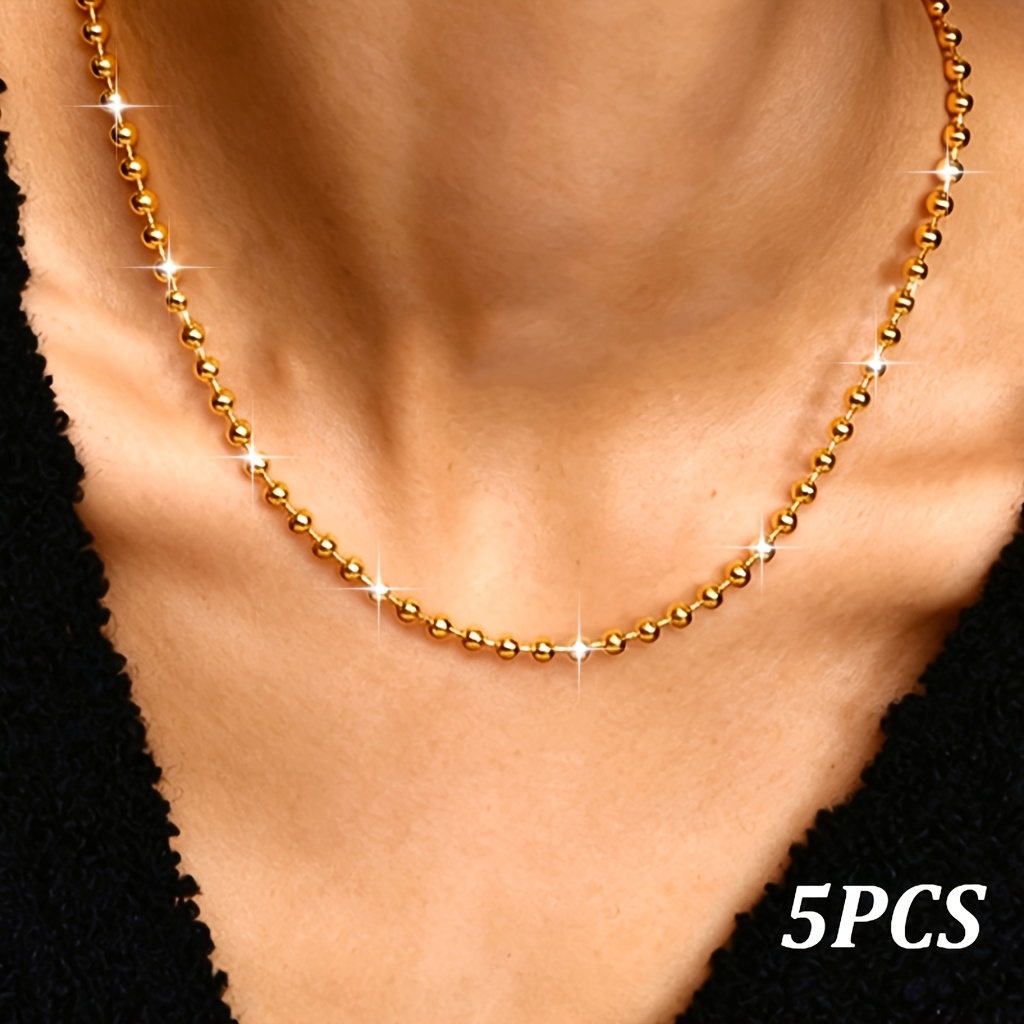 5pc Women's 18K Gold Plated Round Chain Necklace Set