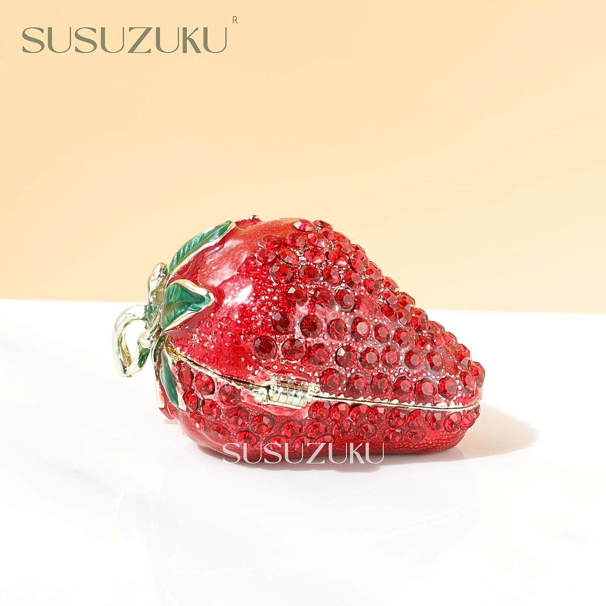 Vintage Strawberry Enamel Jewelry Box, Oval Travel Case