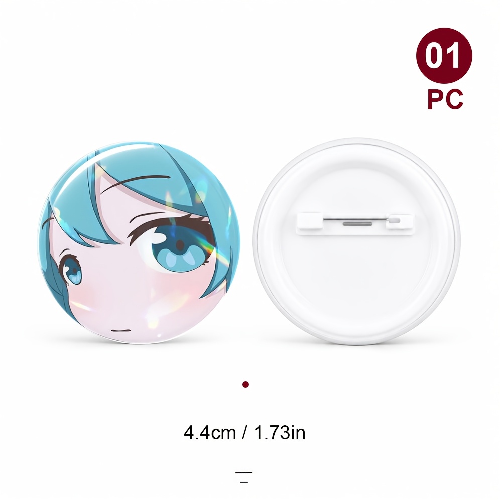 TEMU 1 stuks Custom Badge 44mm/1.73in Pin Button, Plastic Veiligheidsspeld Achterkant, Holografische Laserstraal Lamineerlaag, Kop, Haar Heldere Oog