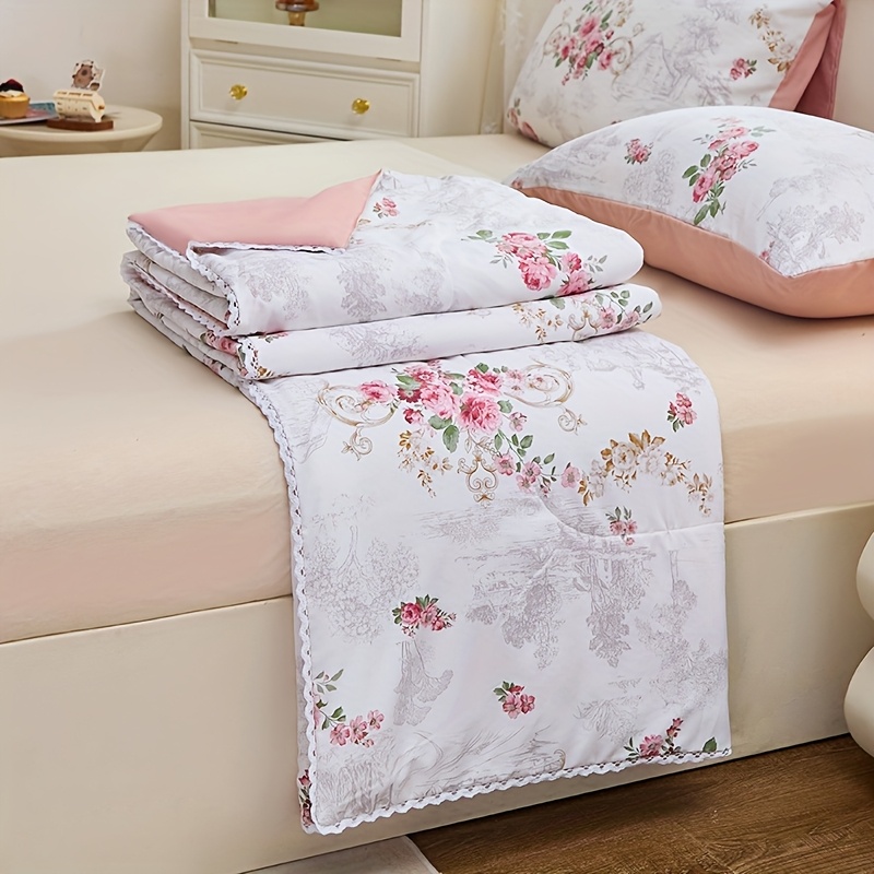 Image of 1pc Of Pattern And Ink Painting Combined Summer Thin Quilt, Super Soft Summer For Dormitory Single Person, Machine Washable Air-conditioned Blanket