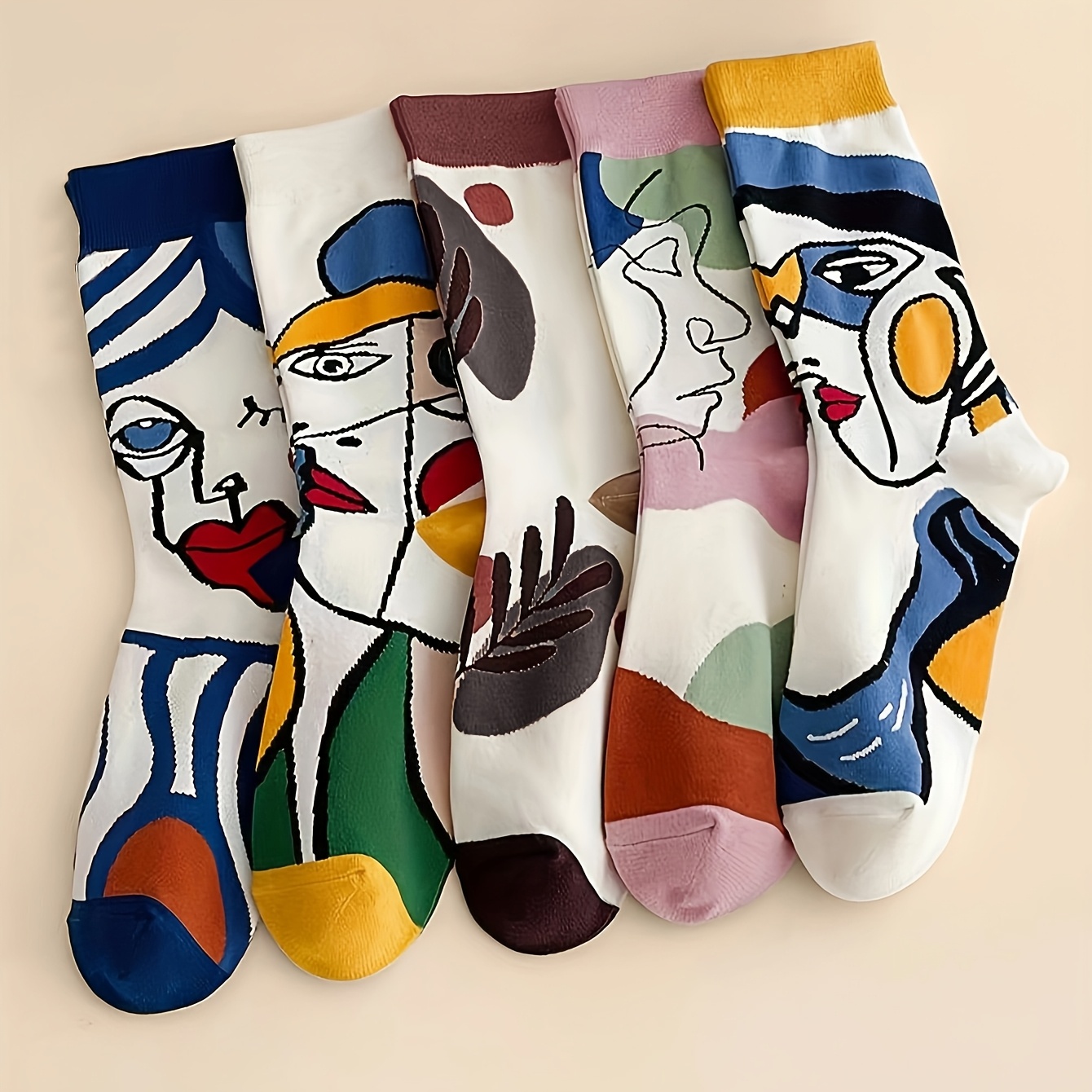 

5 Pairs Of Popular Oil Painting Art Mid-calf Couple Socks