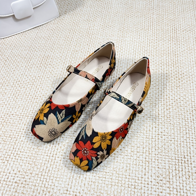 TEMU Zapatillas de punta cuadrada para mujer, estampado retro, diseño de una correa, casuales y ligeras, cómodas y suaves, se pueden usar en las ,