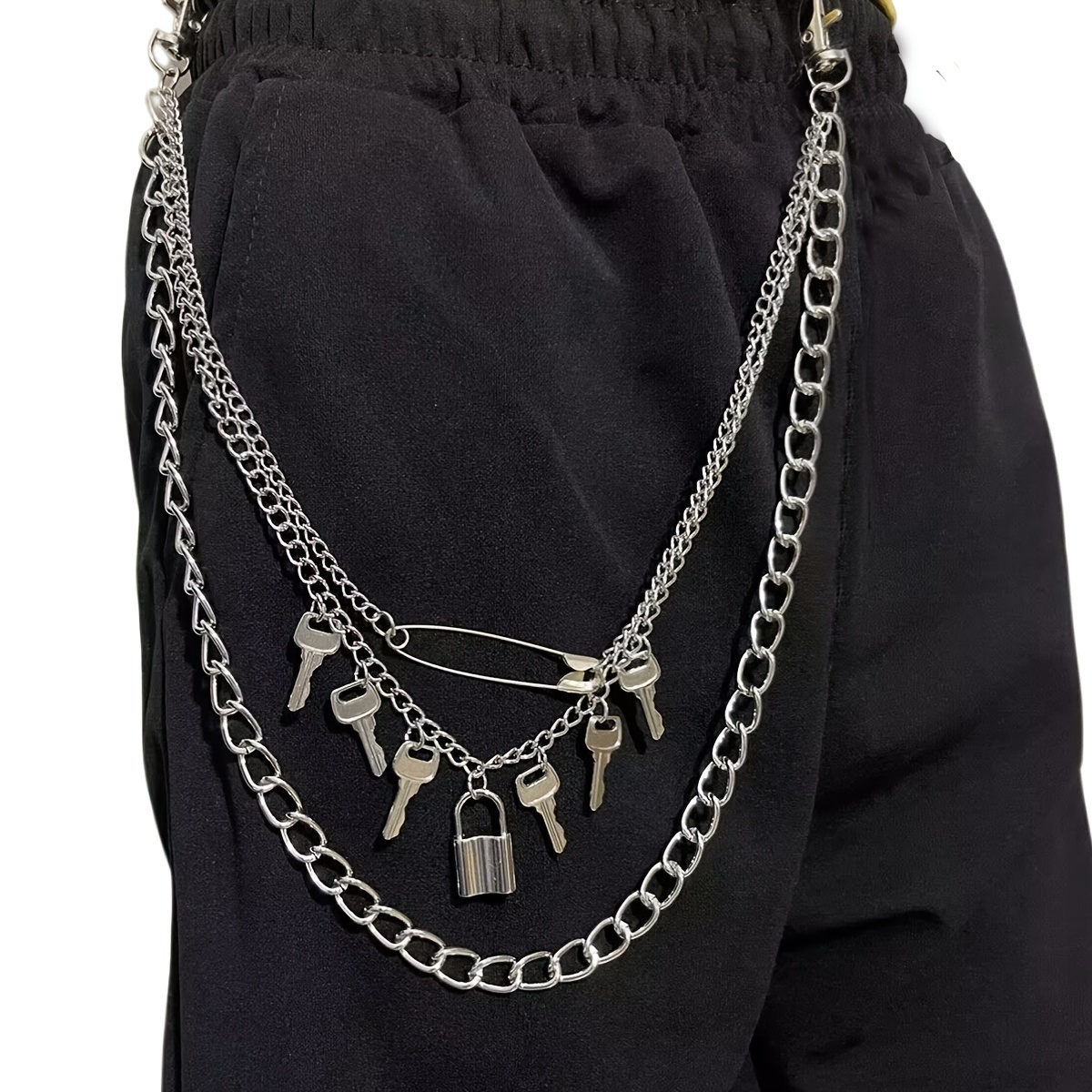 1pc hip hop fashion metal key lock pants chain jeans pants