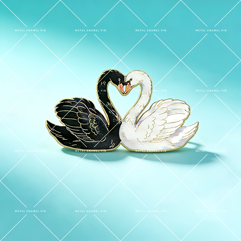 E-shop Elegante Schwan-förmige Emaille-Brosche mit Herz-Motiv goldenen Akzenten, kreative Anstecknadel für Hochzeiten oder Jeansjacken. Langlebiges