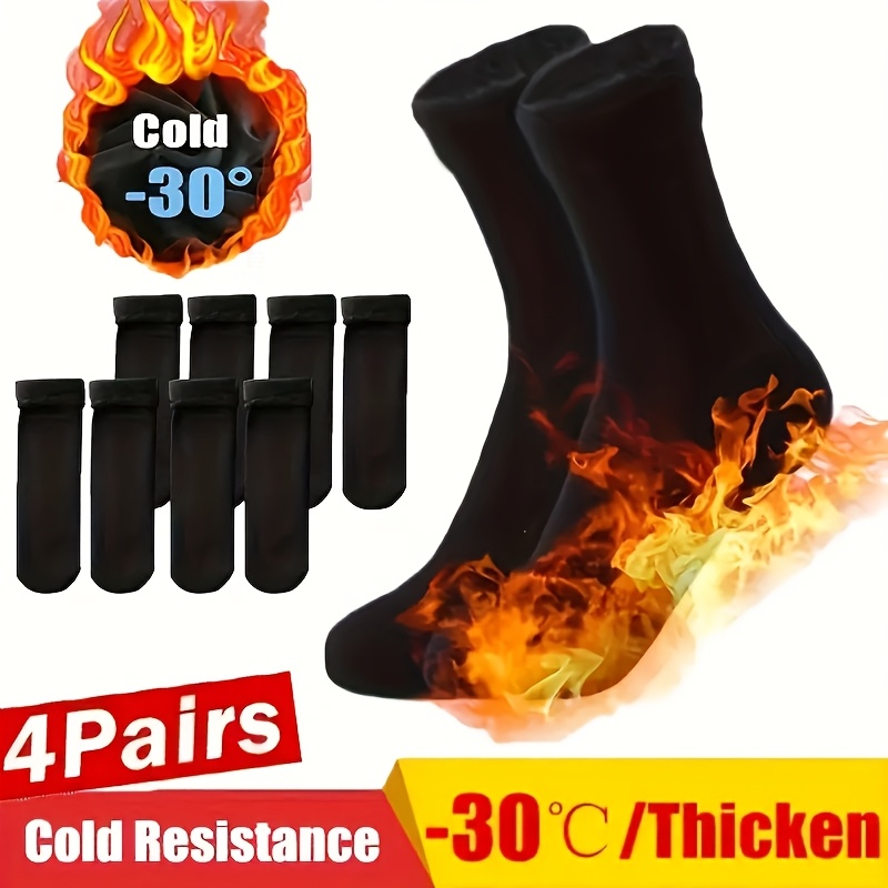 

4/5 Pairs Of Winter Black Solid Color Warm Snow Socks, Men's And Women's Winter Warm Mid-ankle Floor Socks