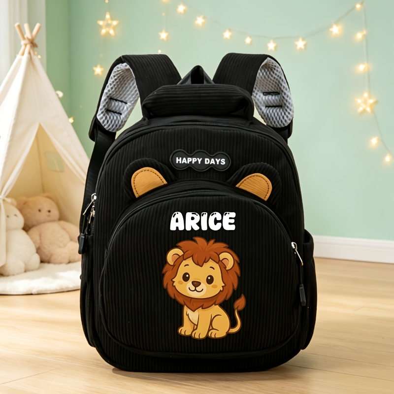 TEMU Mini sac à dos tendance et décontracté pour la rentrée scolaire, nom personnalisable ou numéro , adorable motif de lion, en velours durable,