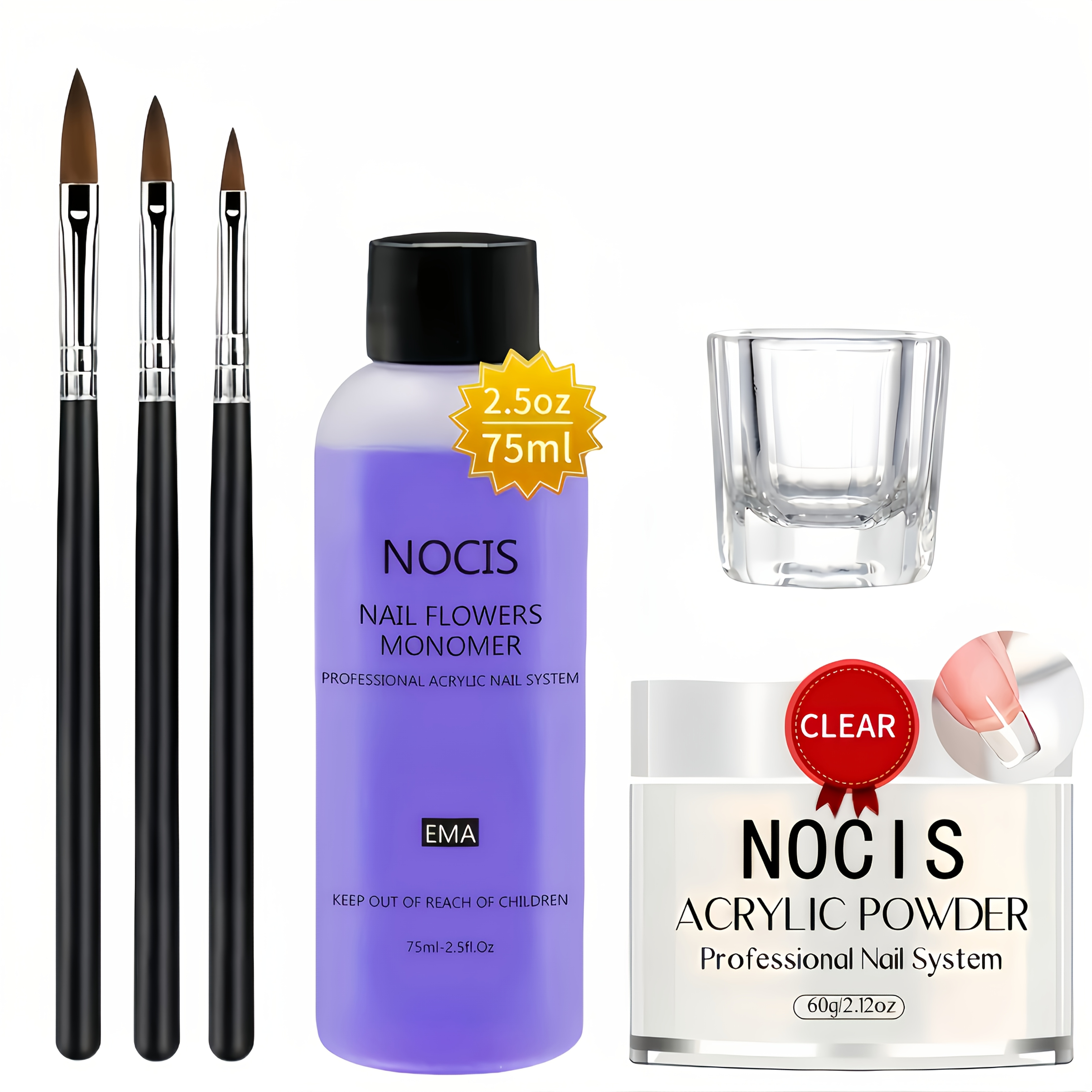 TEMU Acrylic Powder Nail Kit: 2.12oz Pink Clear Acrylic Powder Set - Dark Pink Nails Gel Glue Polish With 60ml Liquid For Beginners Home Diy With Brush Forms And Tools.
