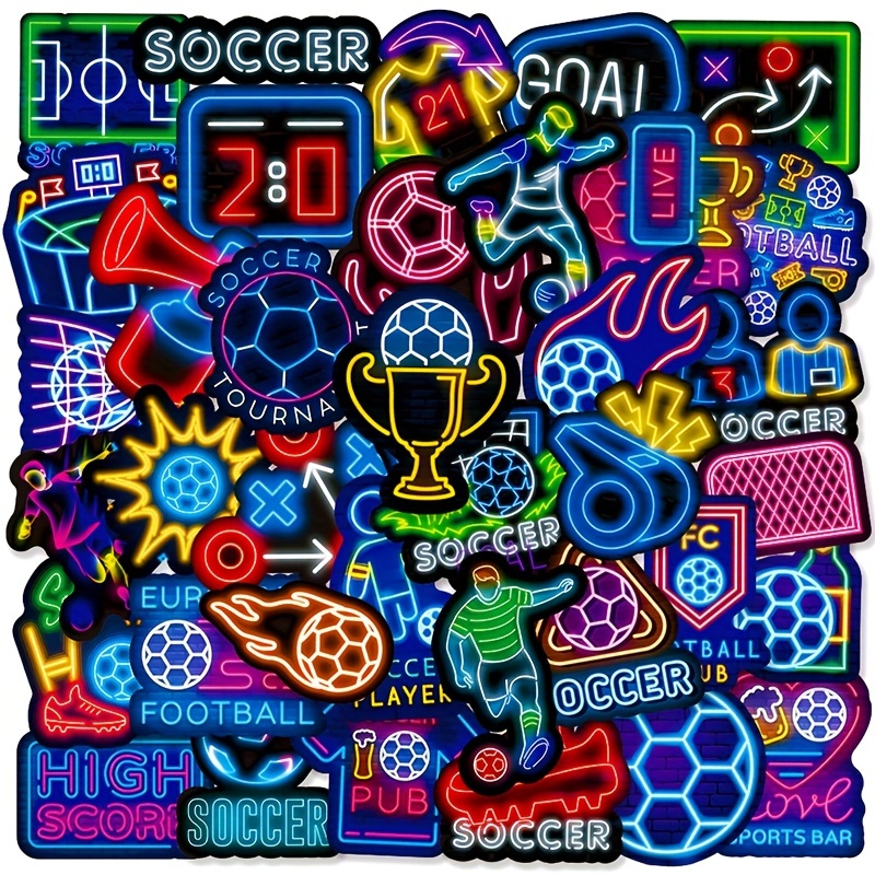 

50-piece Neon Soccer Graffiti Stickers - Waterproof, Perfect For Luggage, Notebooks & Water Bottles | Ideal For Football Fans & Events