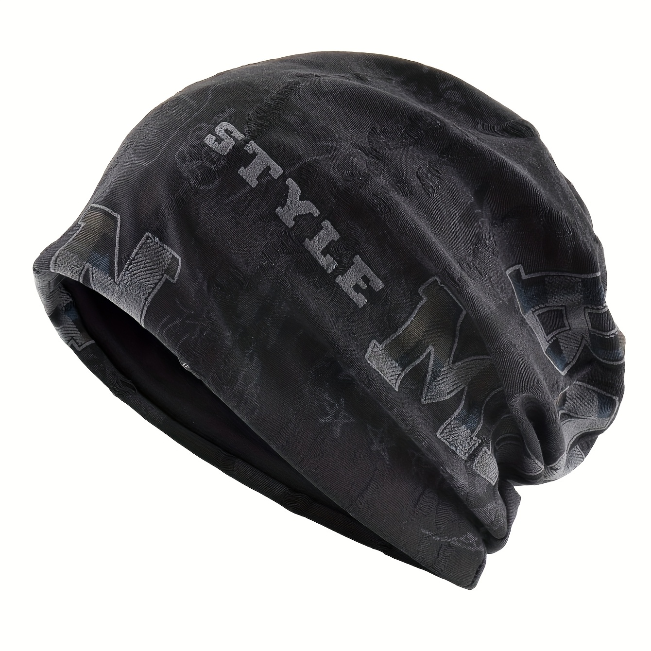 Image of Vintage Printed Slouchy Beanie For Women Men Autumn. Elastic Hat With Lightweight Warm No-brim Design Breathable Windproof Design Beanie Hat Design, Texture Thin Beanie For Men And Women Unisex Beanie