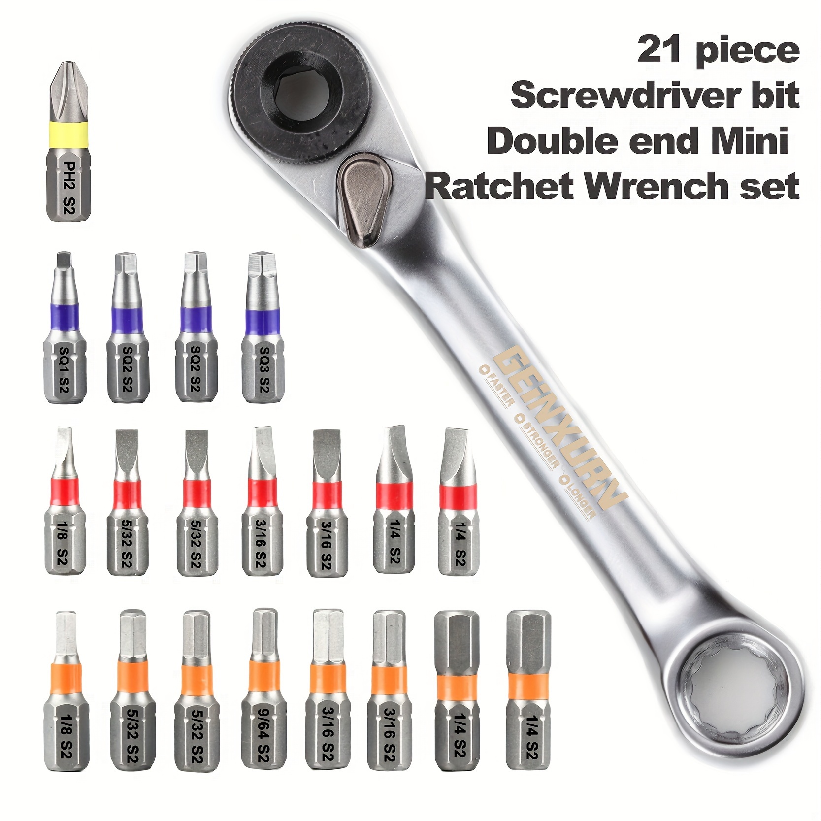 

21-piece Geinxurn Screwdriver Bit & 1/4 Mini Ratchet Wrench Set - Perfect For Diy Projects!