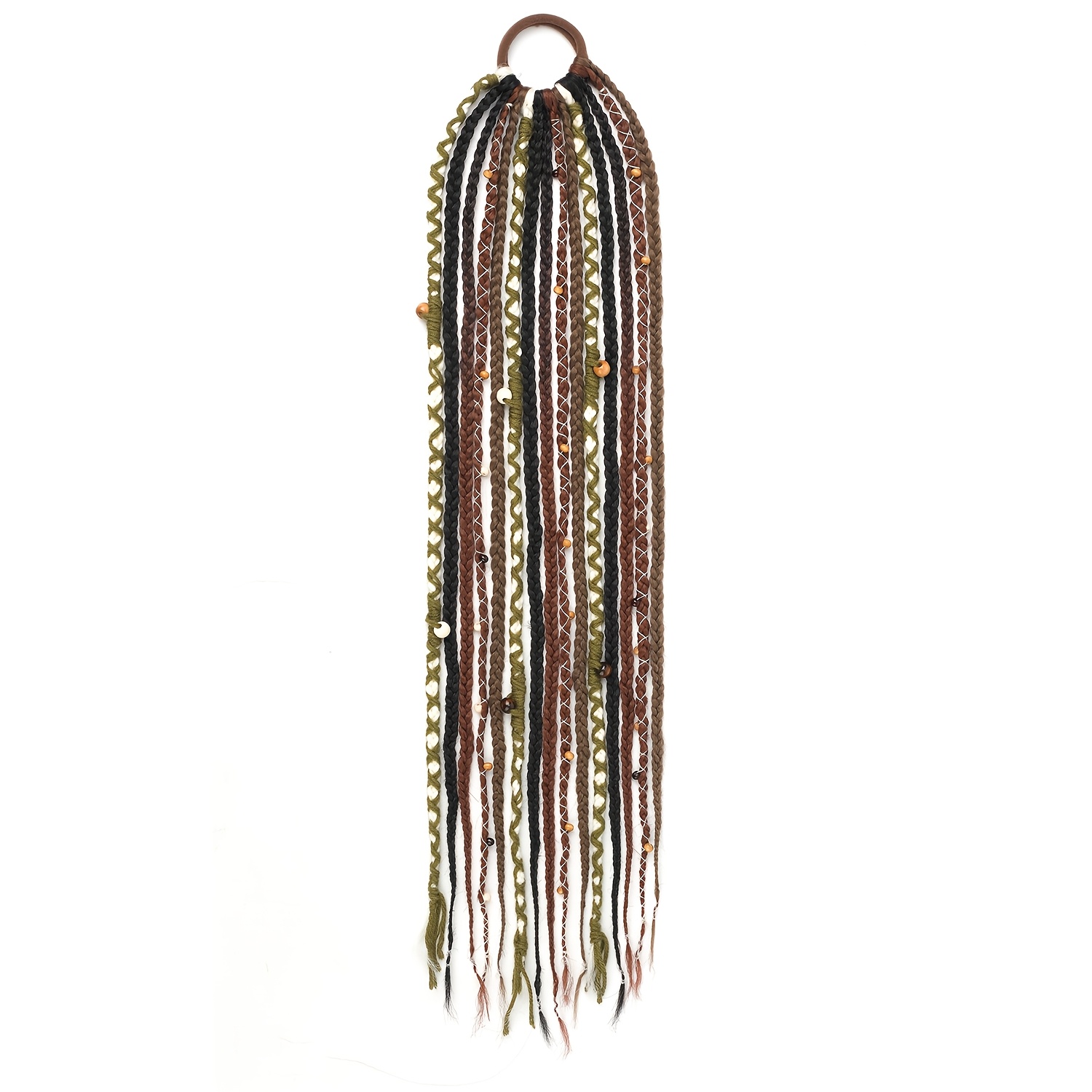 E-shop Eine 24-Zoll, 15-strängige geflochtene Pferdeschwanzperücke im Boho-Stil, komplett mit einem Haarband und einem Haargummi, mit handgefertigten,