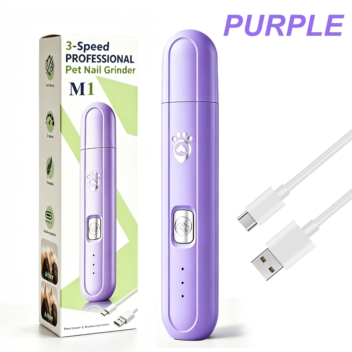 TEMU Quiet Dog Nail Grinder 3-speed Rechargeable Pet Nail Trimmers Humanized Design, , Durable, Stylish, Portable Grooming For Pet Sizes