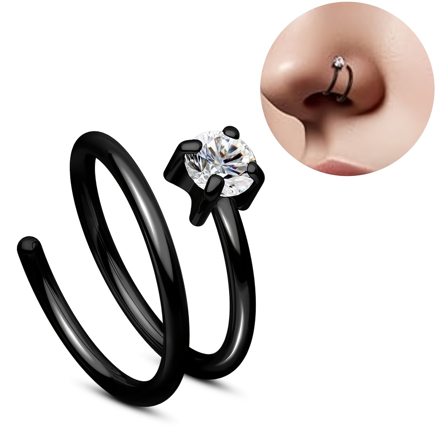 TEMU 1pc 316l Stainless Steel Spiral Twist Nose Ring With Cubic Synthetic Cubic Zirconiaia Inlay, Unisex Piercing Nose Jewelry, Nose Stud/nose Hoop