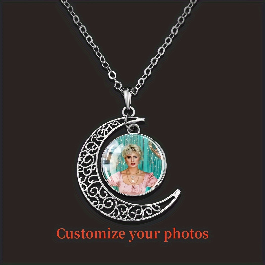 TEMU 1pc Custom Photo Pendant Necklace - Personalized Jewelry Gift With Glass Insert, Elegant Alloy Chain For Valentine's Day, Anniversary, Casual