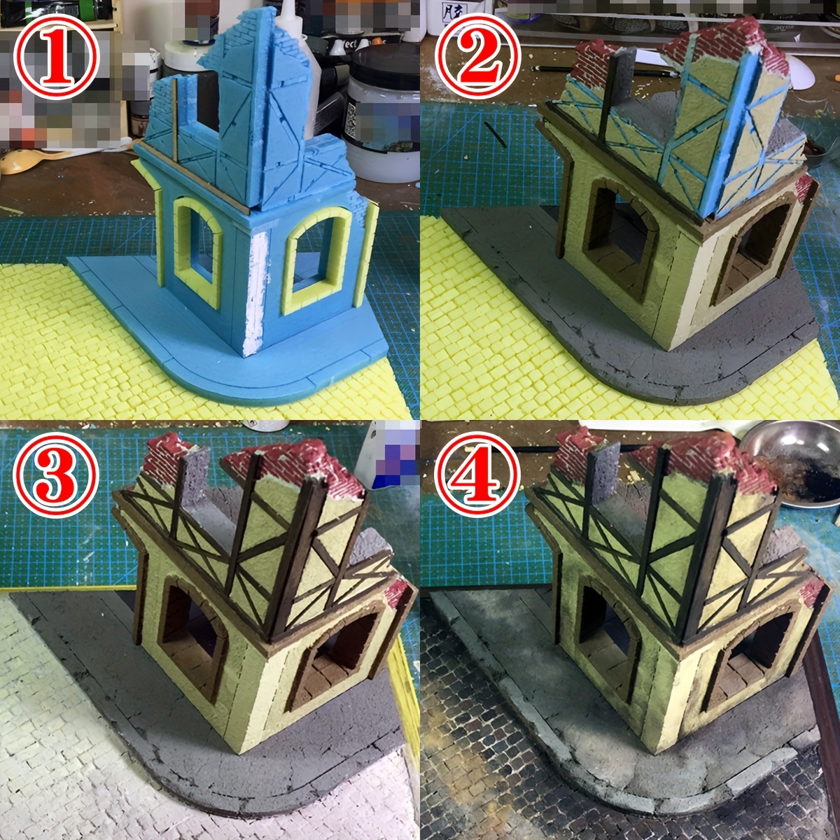 War Damaged Architectural Model Kit, Collapsed Building Diorama