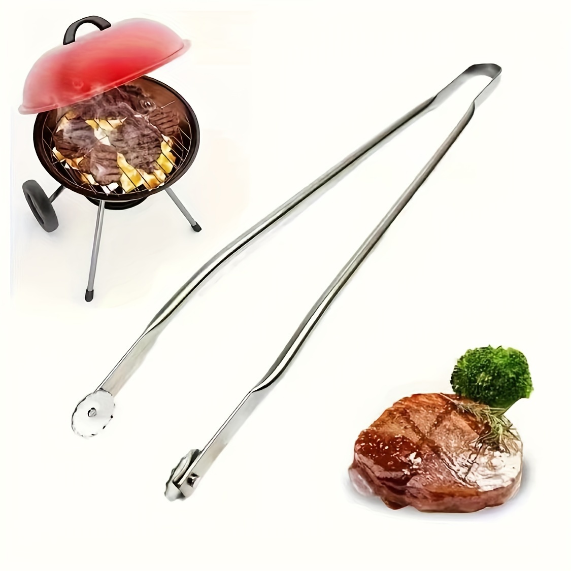 

Stainless Steel Bbq Tongs - 15.75in Length, Heat Resistant, Food Safe, Perfect For Outdoor And Kitchen Grilling