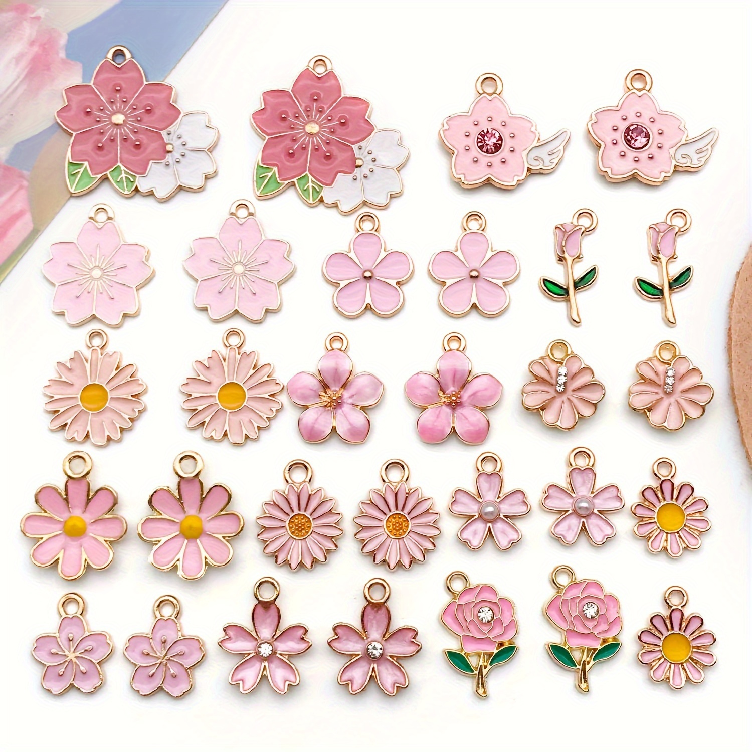 

30pcs Enamel Charms For Jewelry Making, Alloy Sunflower, Rose, Daisy Pendant Set For Diy Bracelets, Necklaces - Craft Supplies No Plating