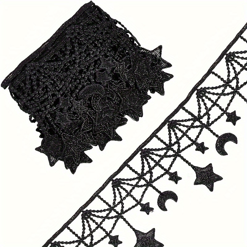 

Gdgdsy Black Lace Trim Ribbon - Embroidered Floral Crochet Fabric And Star Appliques For Diy Crafts, Sewing, And Gift Wrapping