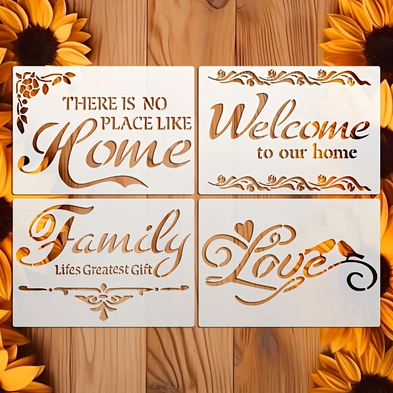 TEMU 4 Pochoirs Élégants de Décoration de à - "", " ", "Le Plus Grand Cadeau de de Famille", "" - PET Durable, Lavable, Réutilisable, Convient pour