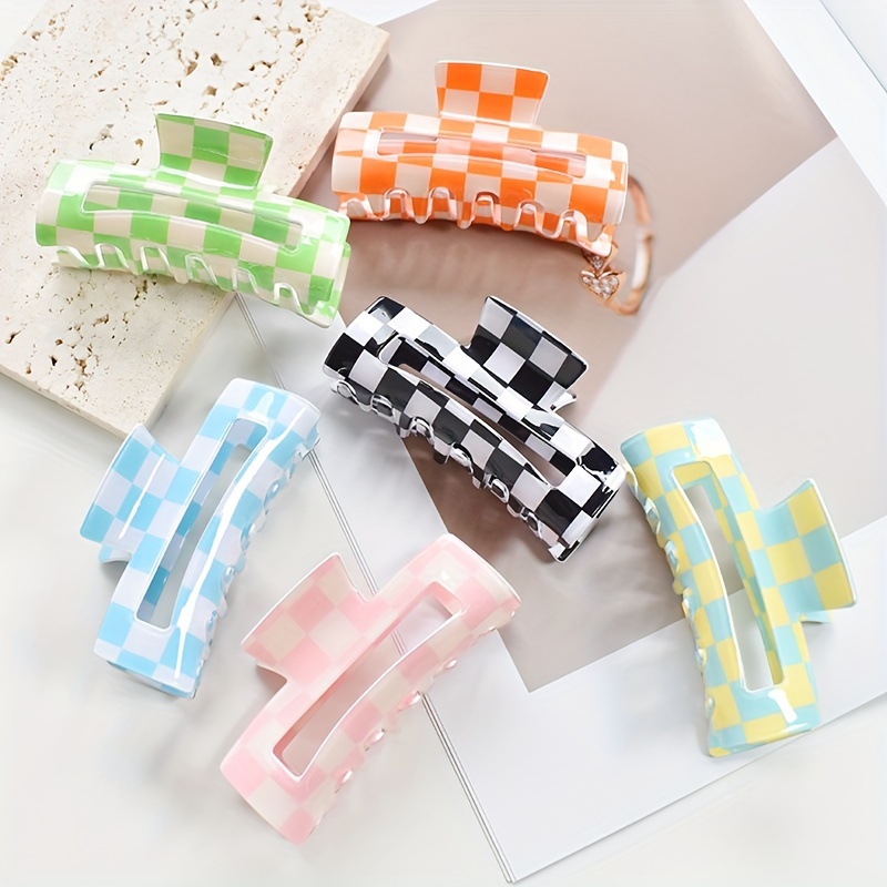 

6pcs Colorful Check Pattern Hair Clips, Simple Cute Elegant Hair Claw Clips For Updo, Perfect For Party Holiday Daily Use Hair Accessories, Gifts For Her