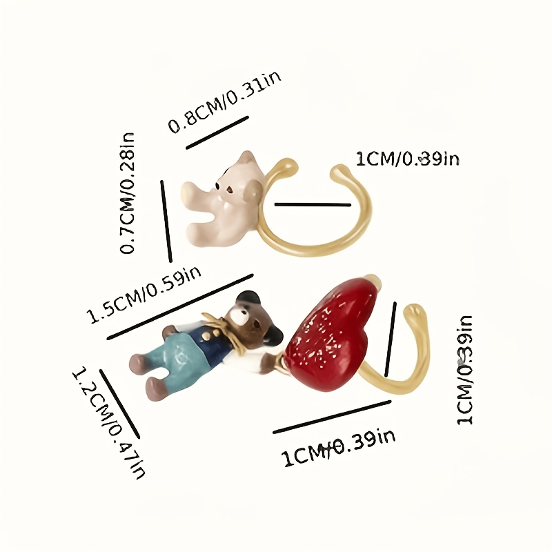 Exquisite Heart Bear Asymmetrical Ear Clips, Cute Design