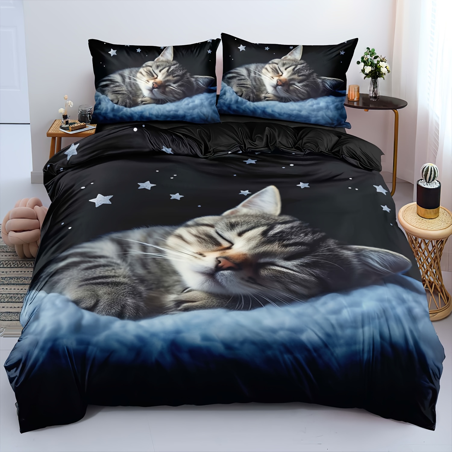 

2/3pcs Duvet Cover Set, Soft And Comfortable, Cat Duvet Cover, Cat Girl Bedding Set, 3d Cat Pattern Bedding Set, Animal Bedding Set (1* Duvet Cover + 2* Pillowcase, Core Not Included)
