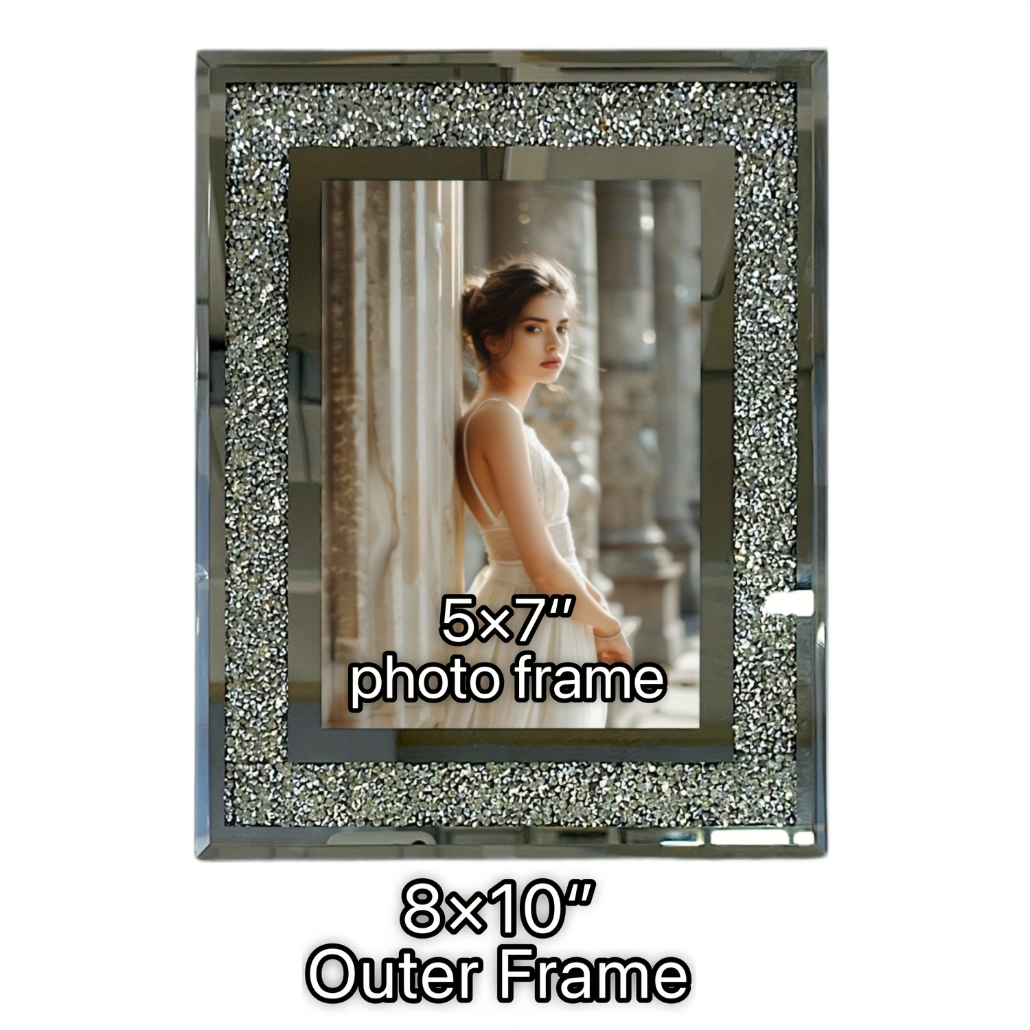 Image of 1pc Crystal Glass Diamond Photo Frame, 5x7 Or 6x8 Inches 2 Sizes, High-end Light Luxury Certificate Diploma Photo Display Frame, Desktop Ornament Graduation Wall
