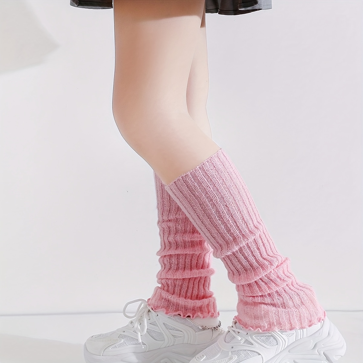 TEMU 1 Pair Girls' Fashion Leg Warmers, Pink Knit Style Socks, Casual All-match, Suitable For And Secondary Students With School Uniforms And Daily