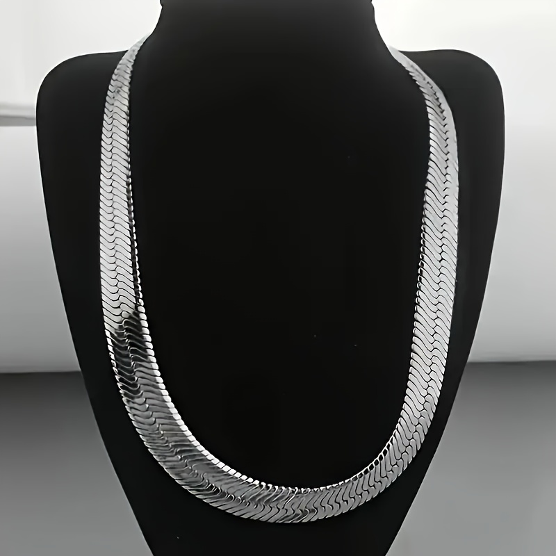 TEMU Men's 304 Stainless Steel Flat Snake Chain Necklace Vintage Boho Style Minimalist Everyday Jewelry & Gifts Durable Collarbone Chain Polished
