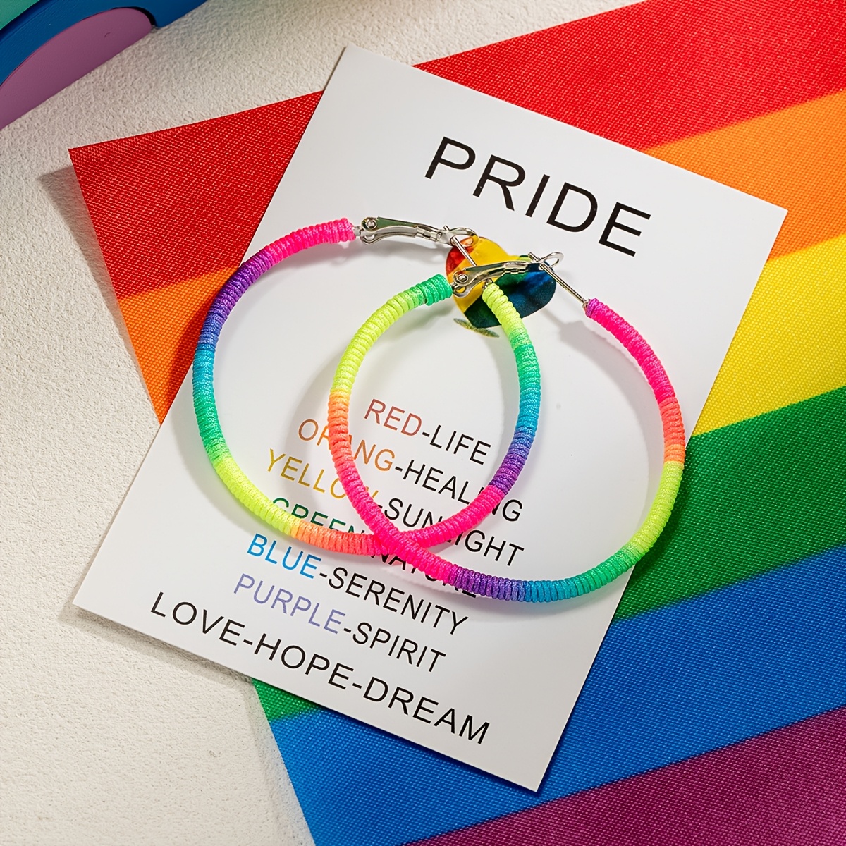 Rainbow Heart Woven Beaded Earrings Colorful Cord Alloy Posts Pride Festive