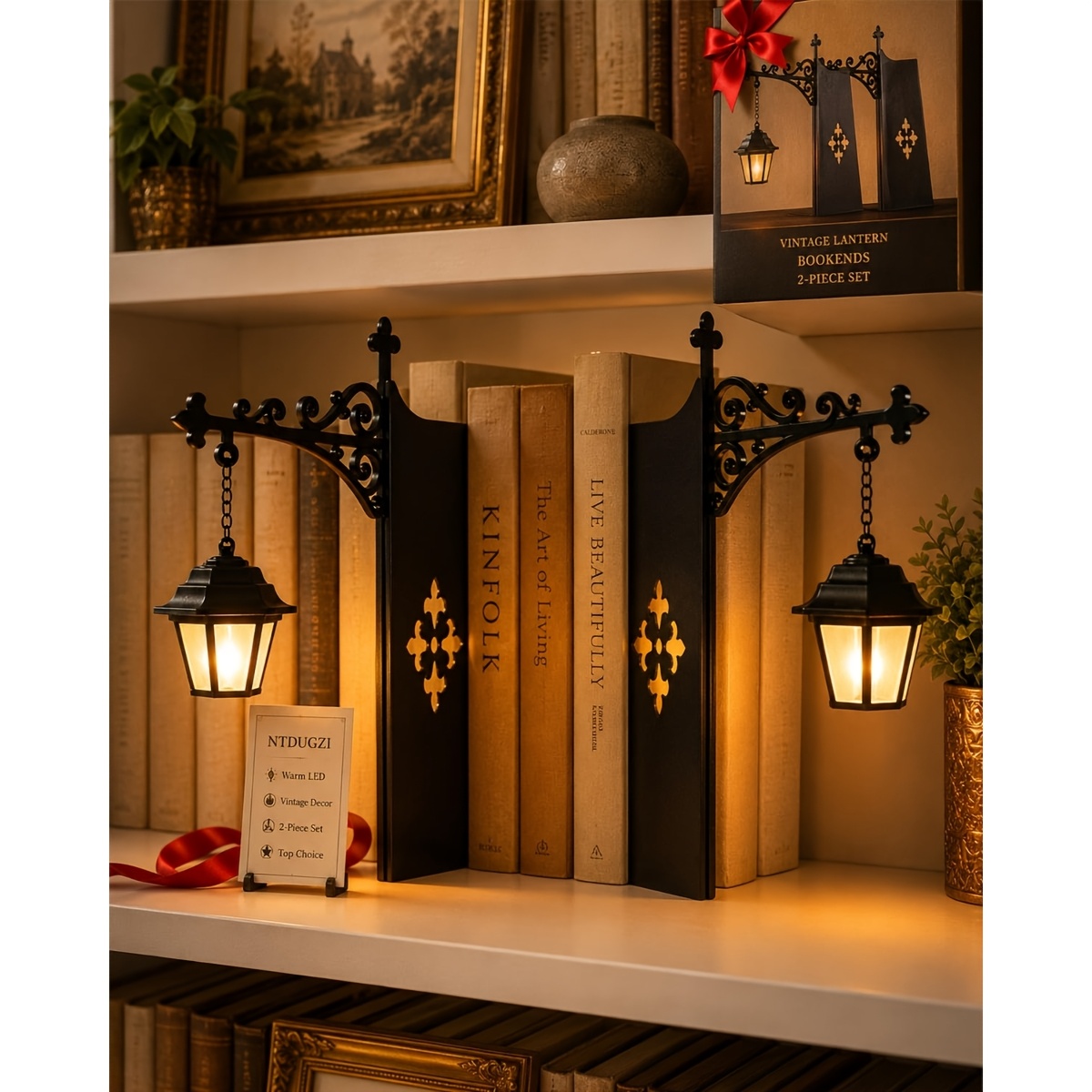 TEMU 2pcs Mini Vintage Usb-powered Led Bookshelf Lighting And Bookend Lamp - Usb Compatible For Reading Room, Office Shelf Decor, Library, Desk