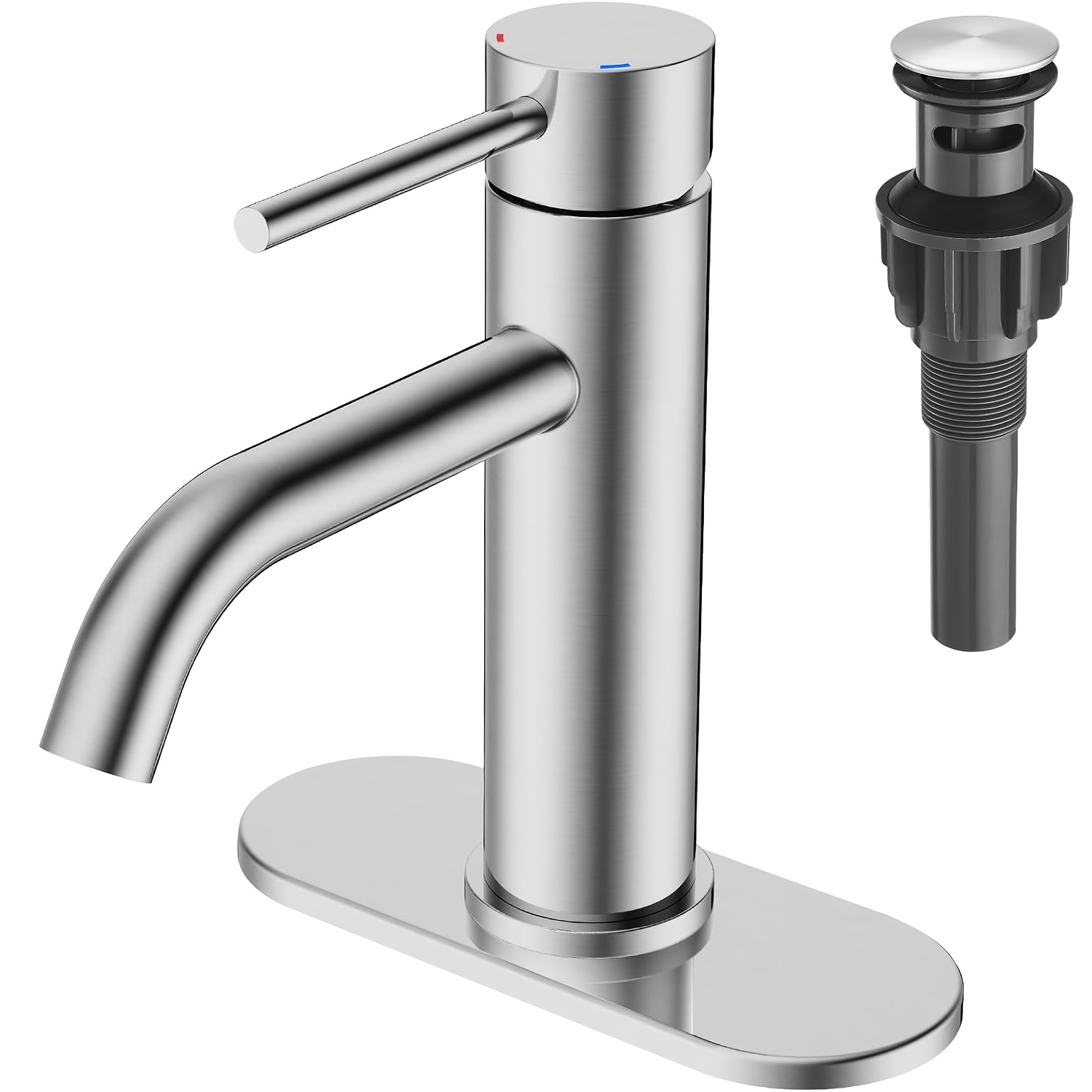 TEMU Robinet de salle de bain galvanisé, évier à poignée unique avec comptoir, équipé d'un évier pop-up et d'un tuyau d'eau, robinet de salle de bain