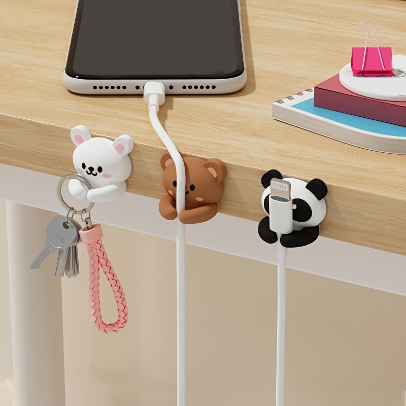 Cute Animal Cable Clips Set, PVC Cable Organizer, Charging Cable Holder  with Protective Cover for Desk and Bedside Table Management Colors