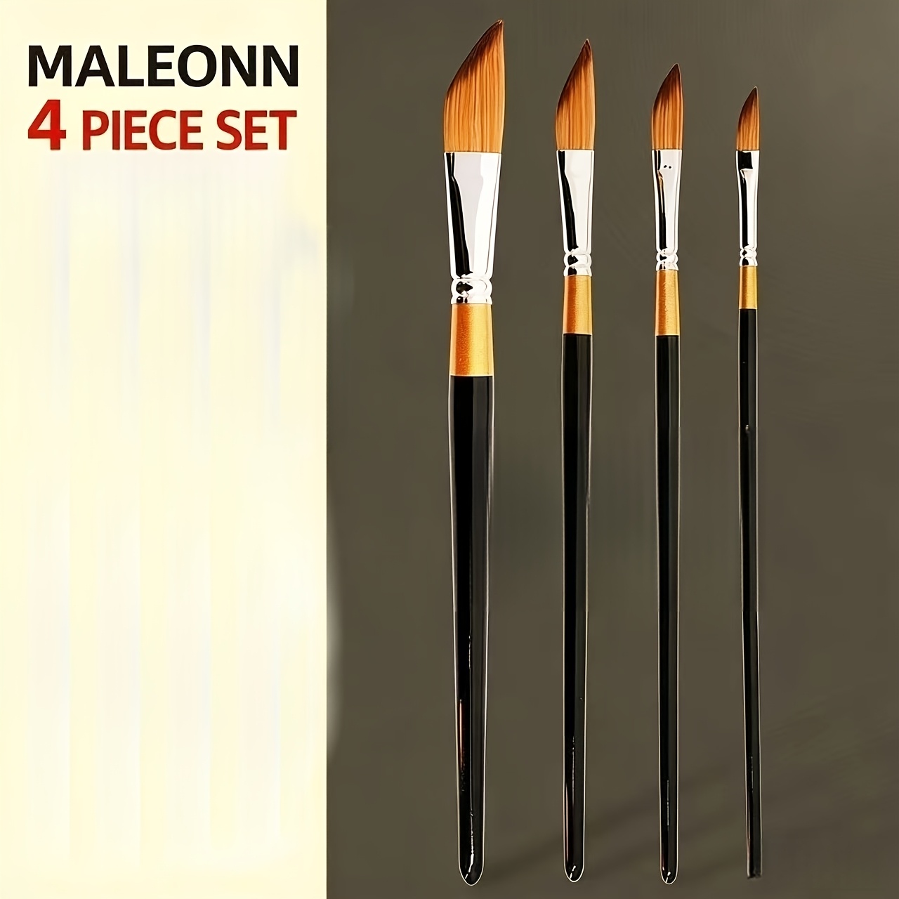 TEMU 4pcs-piece Watercolor Brush Set -grade Brushes With Chisel Handles And Ergonomic Design. High Absorbency Natural Kolinsky Bristles For Precise