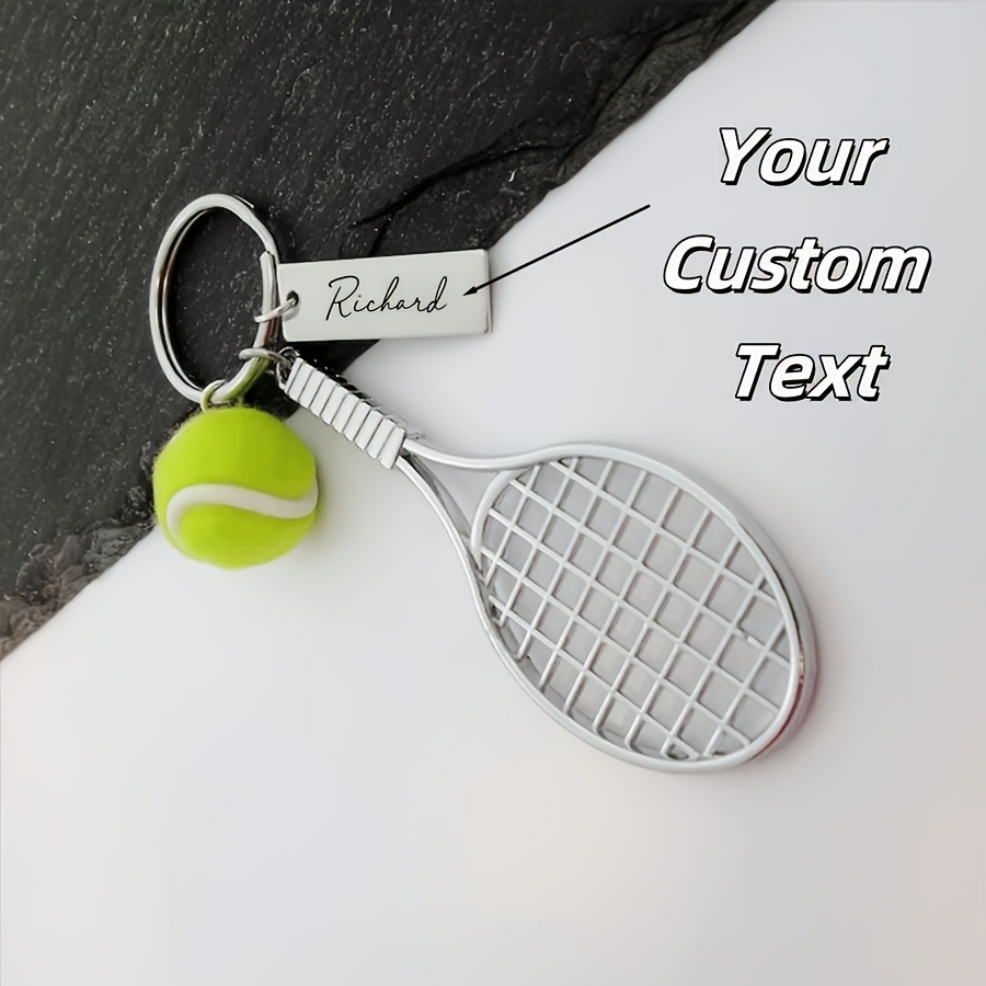 TEMU 1pc Laser Engraved Custom Keychain Tennis Racket Keyring Unique Gift For Sports Lovers Christmas Present For Tennis Fans Accessories
