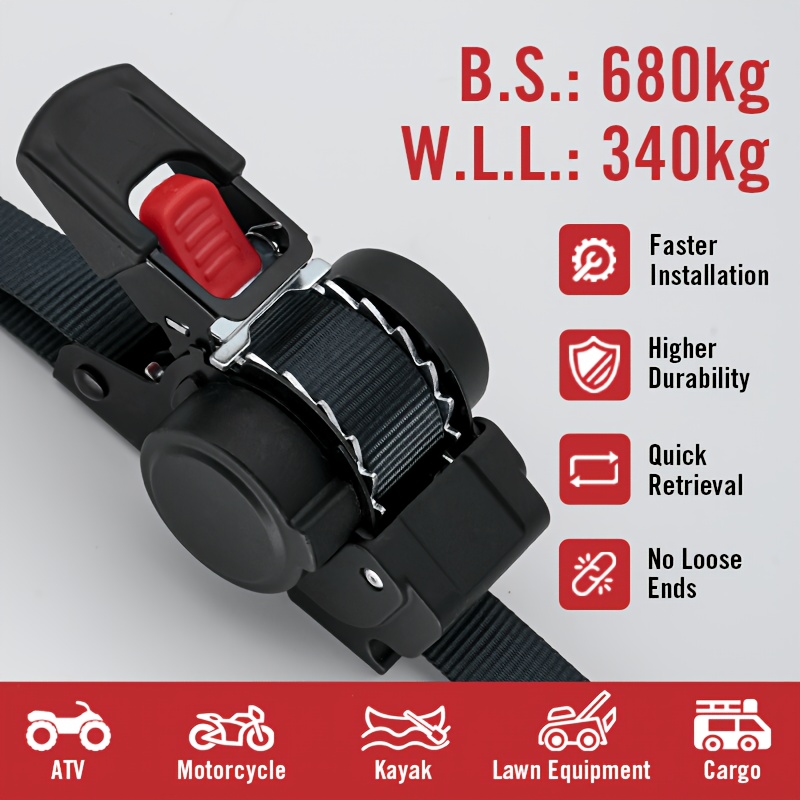 item picture heavy duty automatic retractable for cargo straps 3 5m 138 extended nylon webbing 681kg load capacity no   labor saving design with durable metal hooks ideal for cargo securing vehicle towing